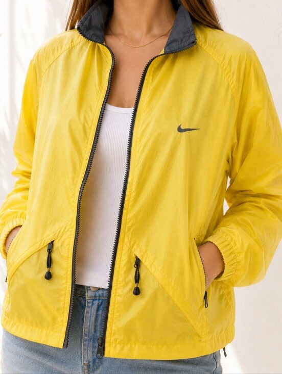 Nike Jackets & Blazers - Vintage Nike Yellow Windbreaker Jacket Made in Taiwan Mesh Lined Women’s M